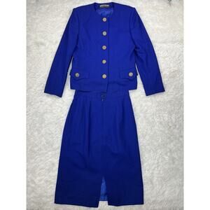 VINTAGE HERBERT GROSSMAN By Cynthia Sobel Wool Royal Blue Skirt Suit Size‎ 8